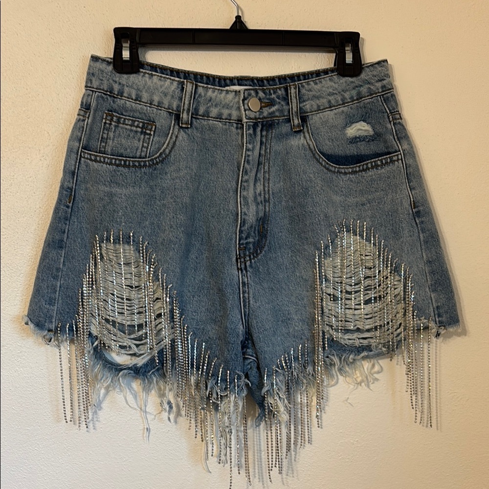 Great deal on Denim jeans Fringe Women Shorts bling medium